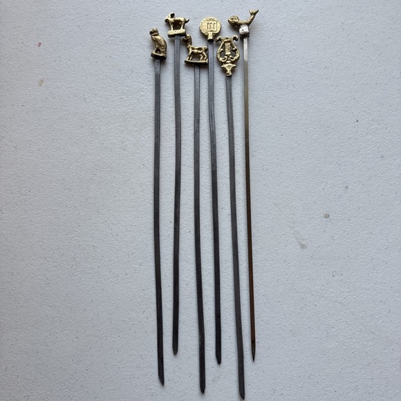 Other - Vintage Turkish Brass Stainless Kebab Animal Harp Coin Skewers Set Of 6